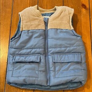 Tahari Baby Boys Puffer Vest Blue Tan Corduroy Trim Size 18 Months EUC